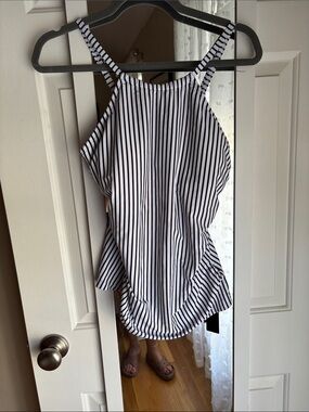 NWT Tempt Me Shirred Striped High-Neck Women’s Tankini top- Black & White
